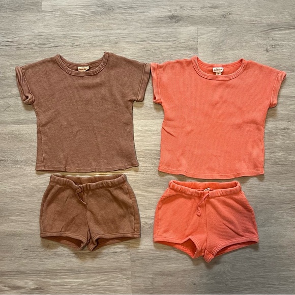 Brown and Coral Kids' T-Shirt and Shorts Set - Picture 1 of 6